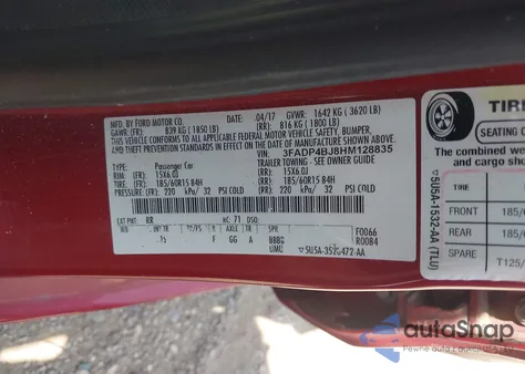 2017 Ford Fiesta Se z USA, uszkodzony, nr VIN 3FADP4BJ8HM128835